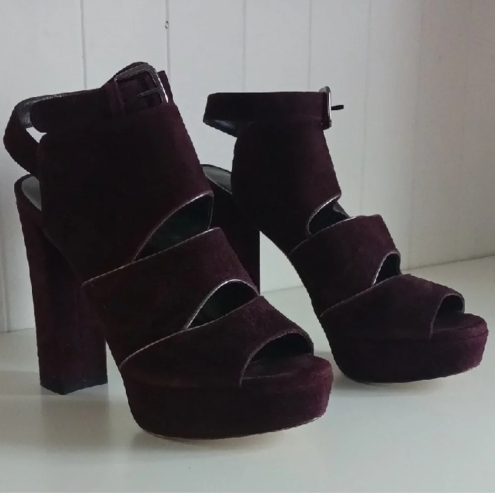 Women's Suede Platform Sandal Heels in Deep Burgundy Stuart Weitzman